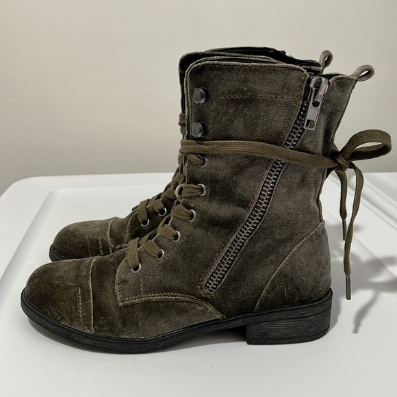 Report Olive Army Green Velvet Huey Boots Women's Size 6.5 cm Zip Up and Lace Up - Picture 12 of 16